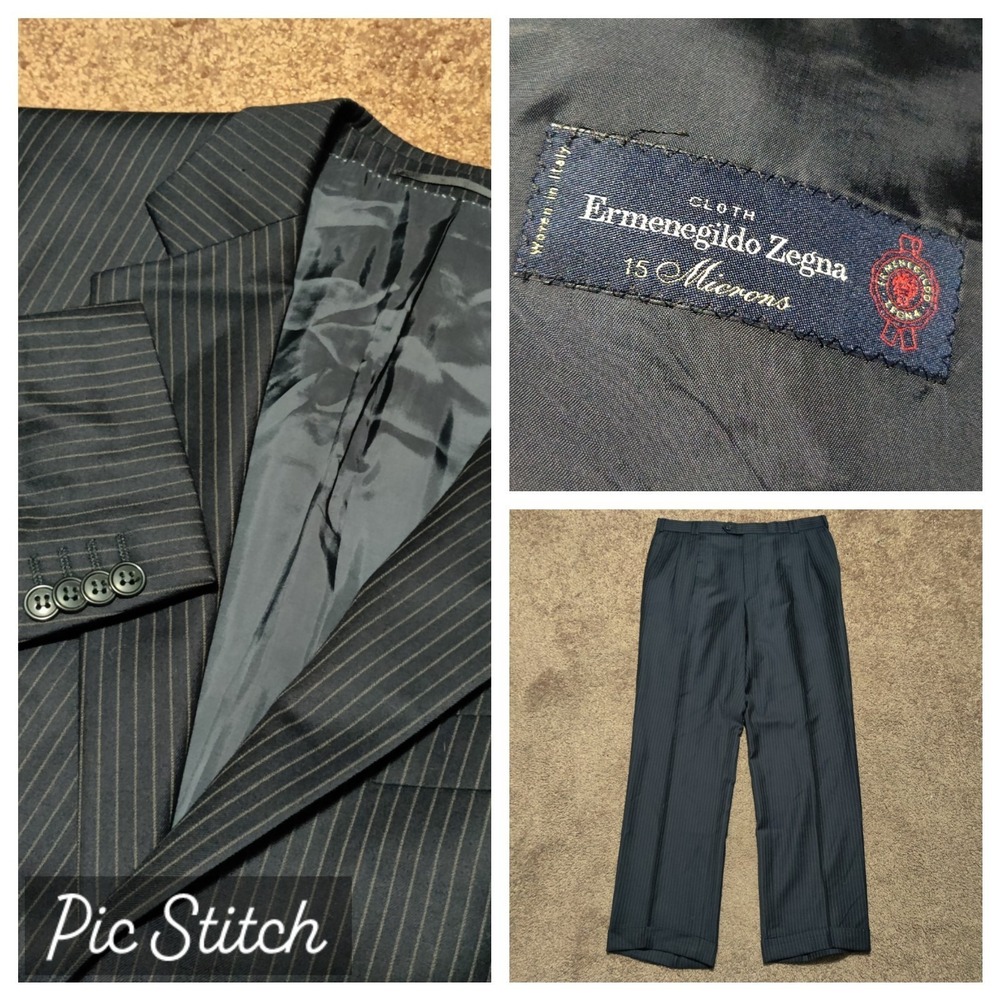Ermenegildo Zegna Cloth Baumler 100% Wool Men's 2 Piece Pinstripe Suit 48 / 110